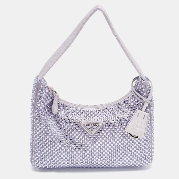 Prada Lilac Satin Crystal Embellished Re-Edition 2000 Shoulder Bag - Picture 1 of 7